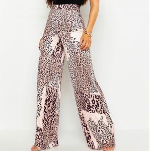 High Waisted Slinky Leopard Print Wife Leg Pants